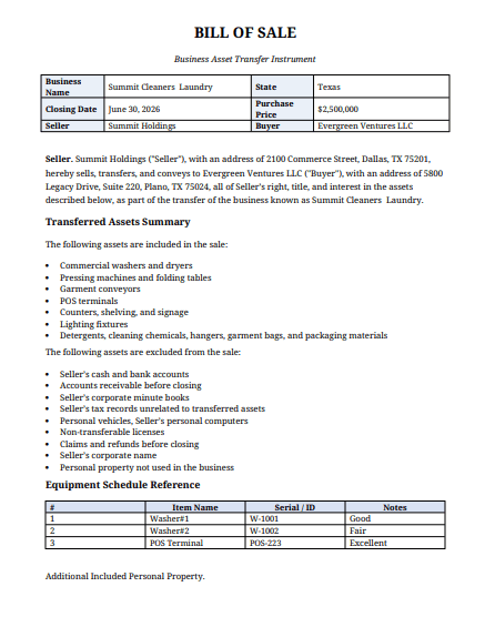 Bill of Sale document preview